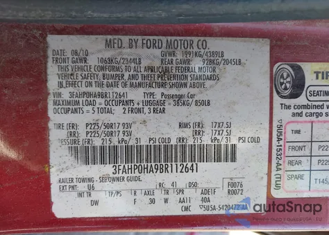 2011 Ford Fusion Se from USA, damaged, VIN 3FAHP0HA9BR112641
